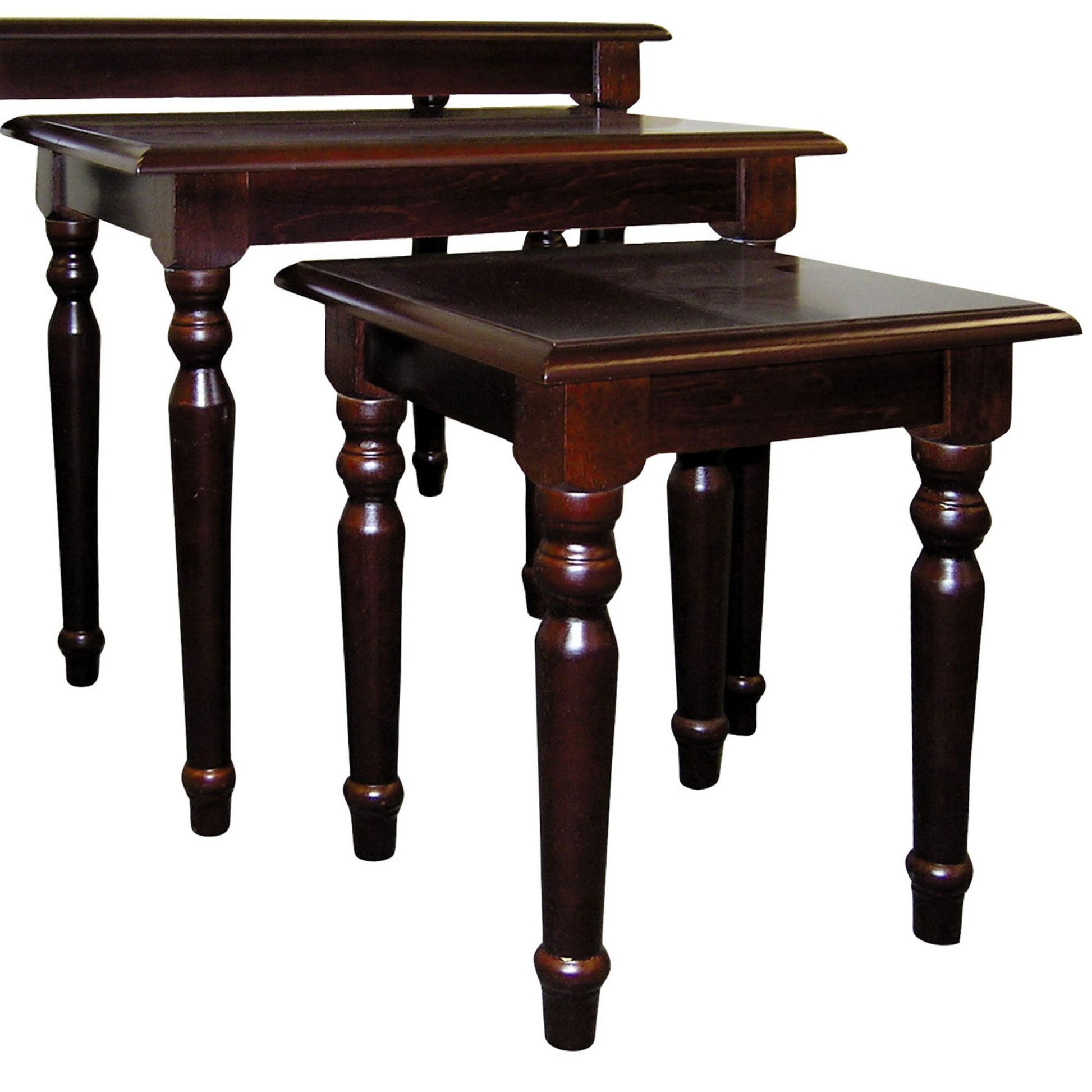 3 Piece Wooden Nesting Table Set, Dark Cherry Finish Cherry Wood