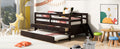 Low Loft Bed Twin Size With Full Safety Fence, Climbing Ladder, Storage Drawers And Trundle Espresso Solid Wood Bed Espresso Solid Wood