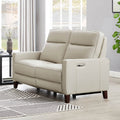 Ashby Power Headrest Zero Gravity Reclining Loveseat With Power Lumbar Beige Genuine Leather Wood Primary Living Space Medium Firm Tight Back Mid Century Modern Eucalyptus Square Arms Memory Foam