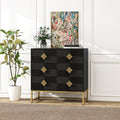 3 Drawer Storage Cabinet,3 Drawer Modern Dresser, Chest Of Drawers With Decorative Embossed Pattern Door For Entryway,Living Room,Bed Room Black Particle Board Mdf