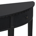 Distinctive Features Of Pine Veneer Console Table With Vertical Stripe Drawer Fronts And Four Legs Black Primary Living Space Minimalist Mdf