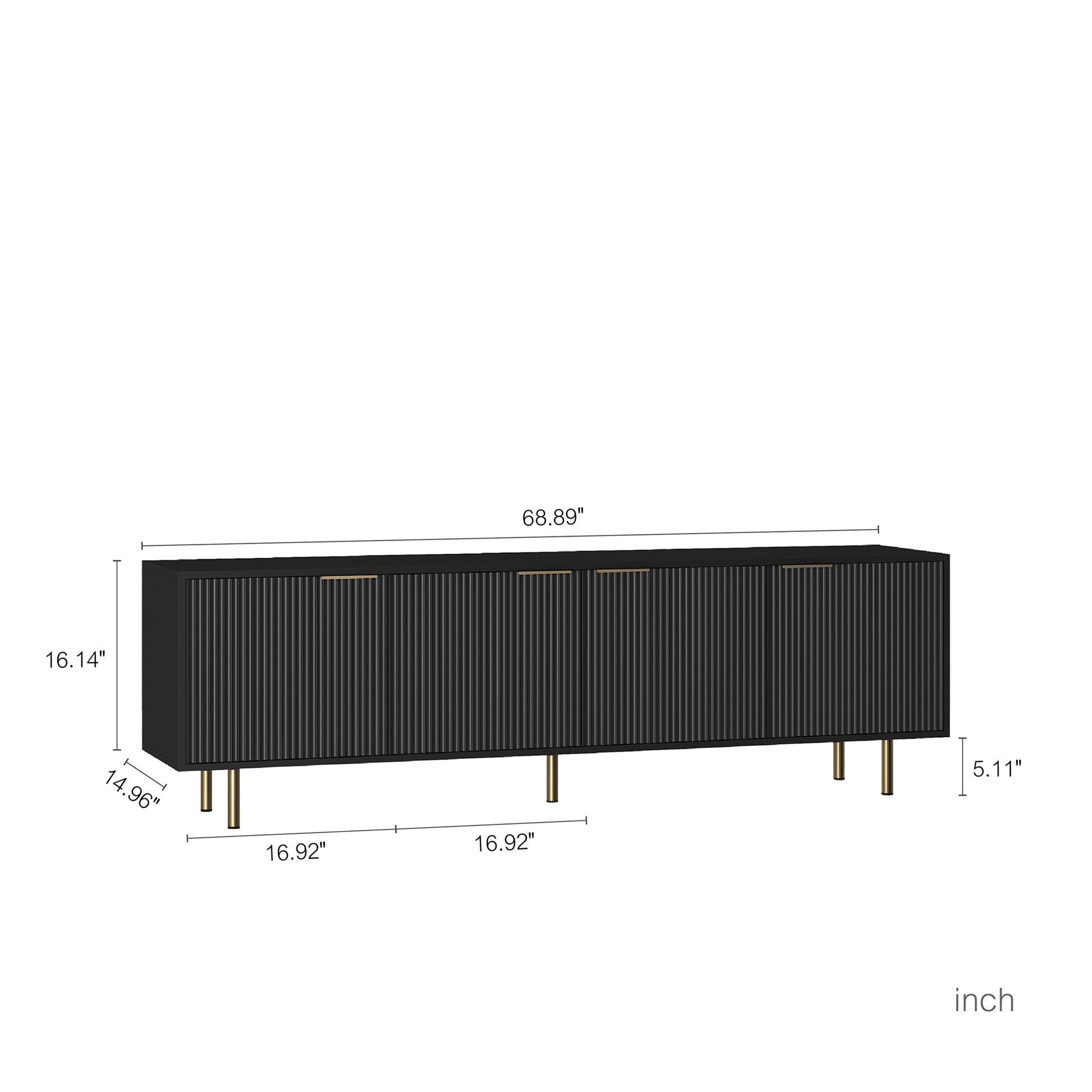 Black Modern Tv Stand Fluted 68"Entertainment Center With Storage Doors, Tv Console Media Cabinet, For 55 Inch Tv, Living Room Black 60 69 Inches Mdf