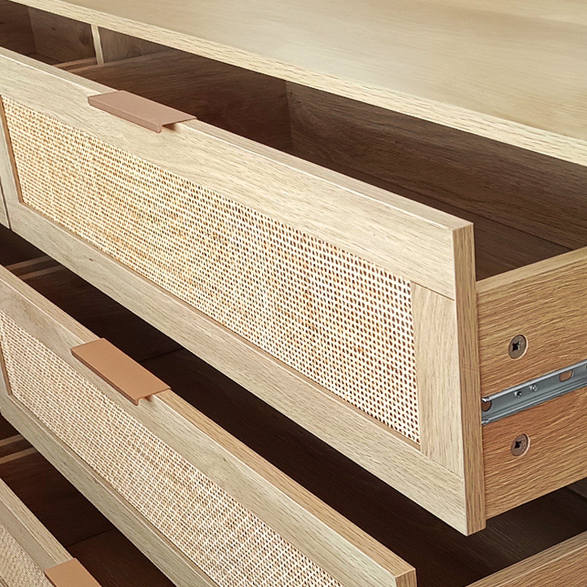 51.18"6 Drawers Rattan Storage Cabinet Rattan Drawer,For Bedroom,Living Room,Natural Same Sku:W75784346 Natural Mdf