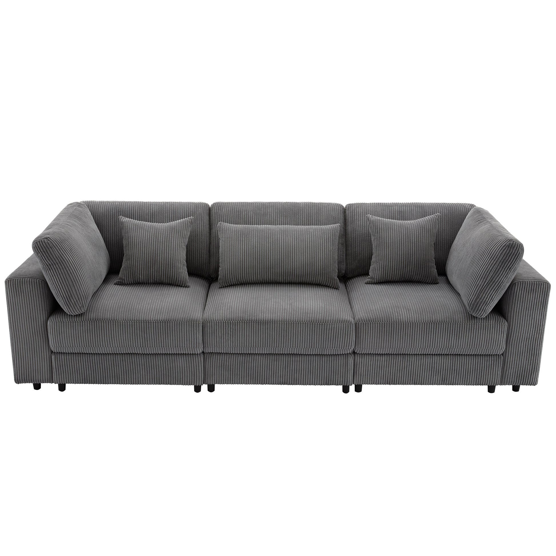 105'' 3 Seater Sofa With Removable Back Cushions And 5 Pillowsfor Living Room, Apartment, Spacious Space Gray Polyester 3 Seat