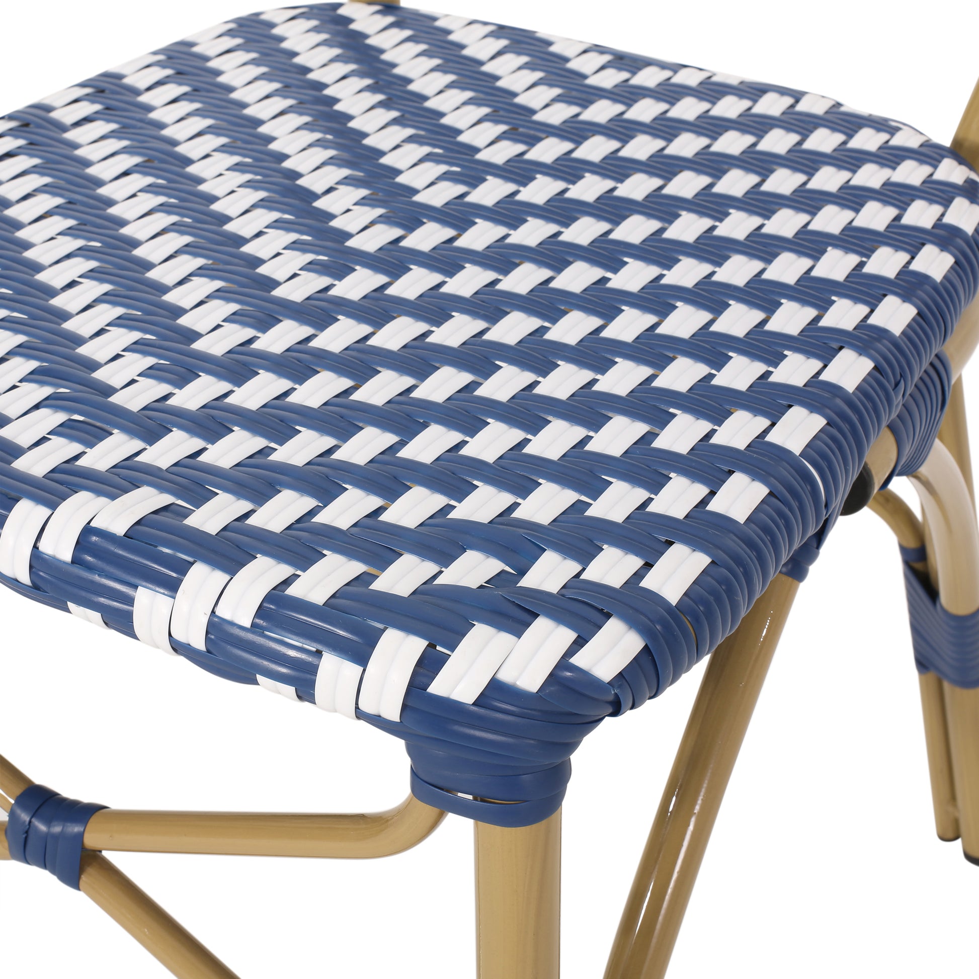 French Bistro Chair White Blue Rattan