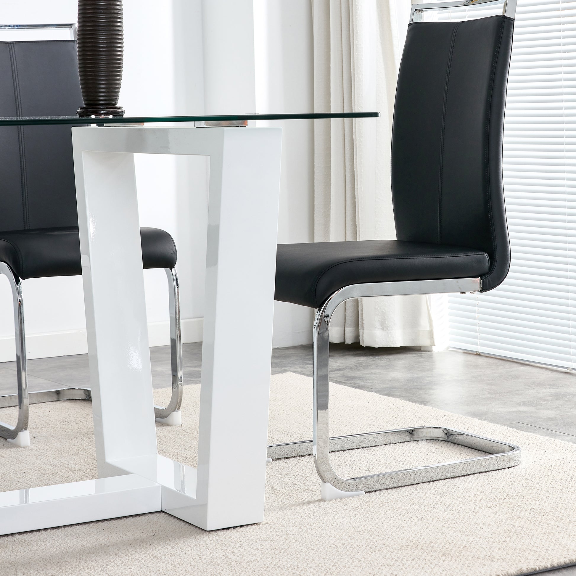 Glass Dining Table Large Modern Minimalist Rectangular For 6 8 With 0.4" Tempered Glass Tabletop And White Mdf Trapezoid Bracket,For Kitchen Dining Living Meeting Room Banquet Hall F 1550 Transparent Mdf Glass