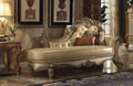 Wooden Gracious Chaise With 2 Pillows, Gold Patina & Bone Gold Wood