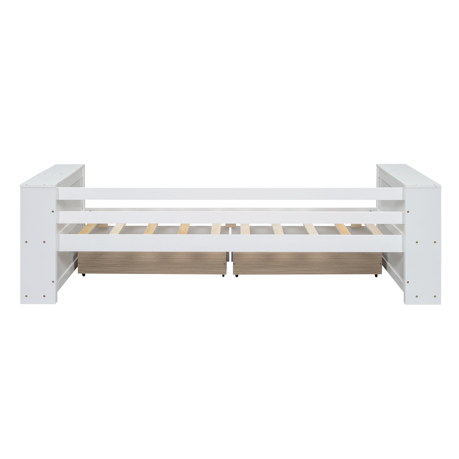 Twin Size Daybed With Shelves And Drawers, White Twin White Pine