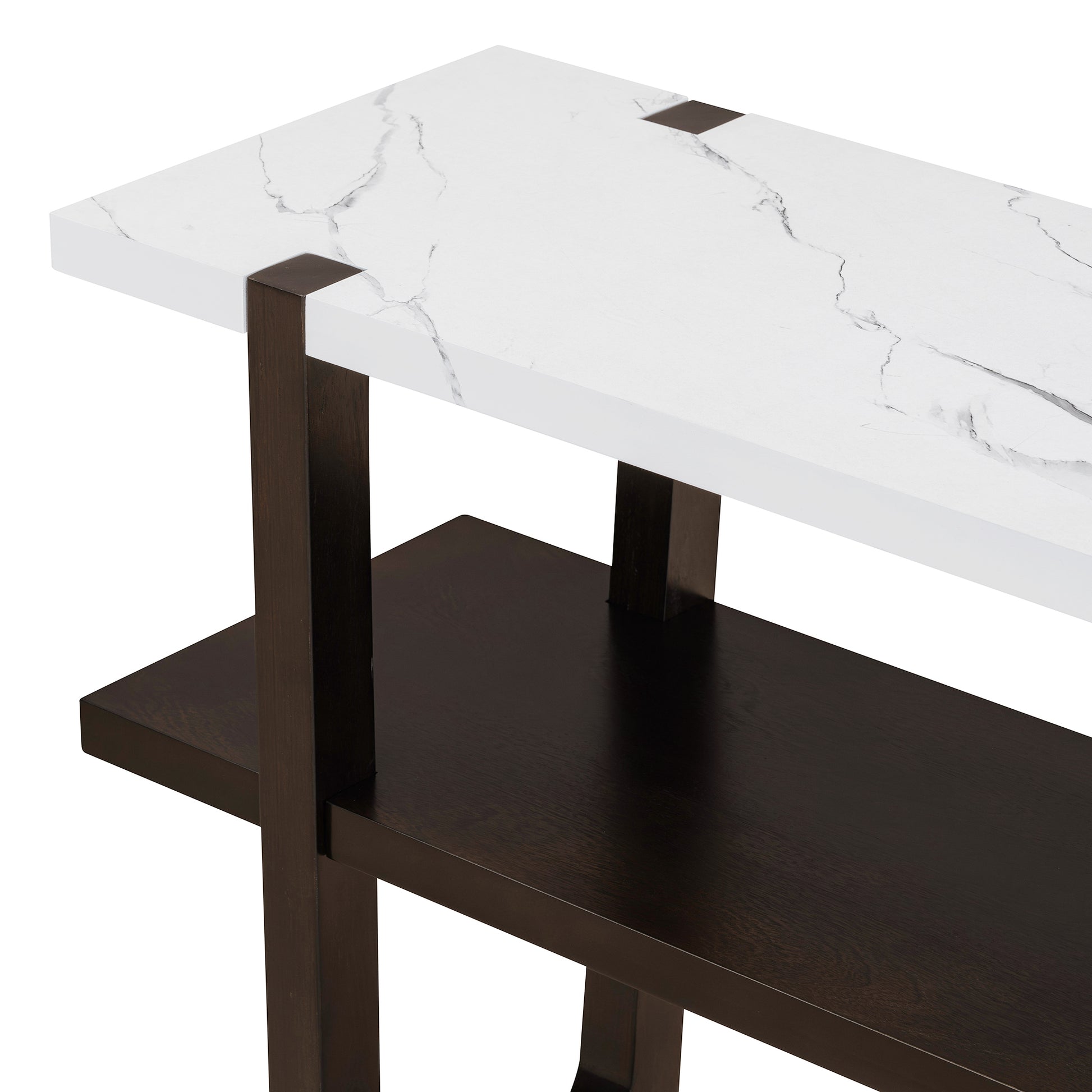 Retro Elegant Console Table With Marble Effect Top And Versatile Storage Solutions For Entryway And Living Room Espresso Espresso Solid Wood Mdf