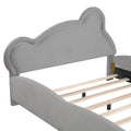 Full Size Velvet Platform Bed With Bear Shaped Headboard, With Bed End Storage Pocket, Gray Full Gray Plywood