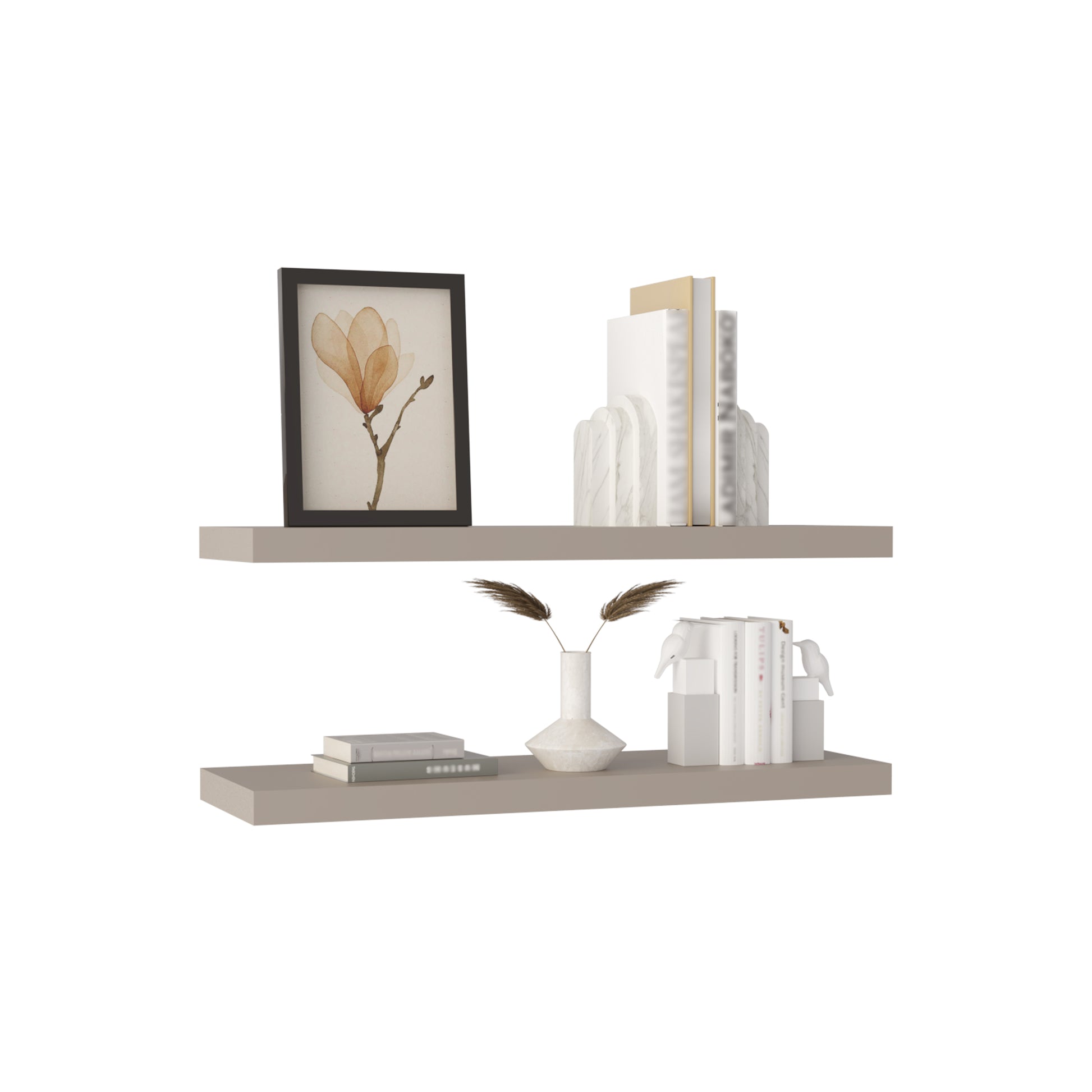 Ecco 31.5" Wide Floating Shelves Set Of 2, Shelves For Wall Decor For Bedroom, Bathroom Storage Shelves, Book Shelves For Living Room 2 Or Less Taupe Horizontal Primary Living Space Open Back Modern
