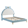Full Size Upholstered Platform Bed With Alarm Clock Shaped Headboard, Blue Box Spring Not Required Full Blue Wood Bedroom Bed Frame Velvet Upholstered