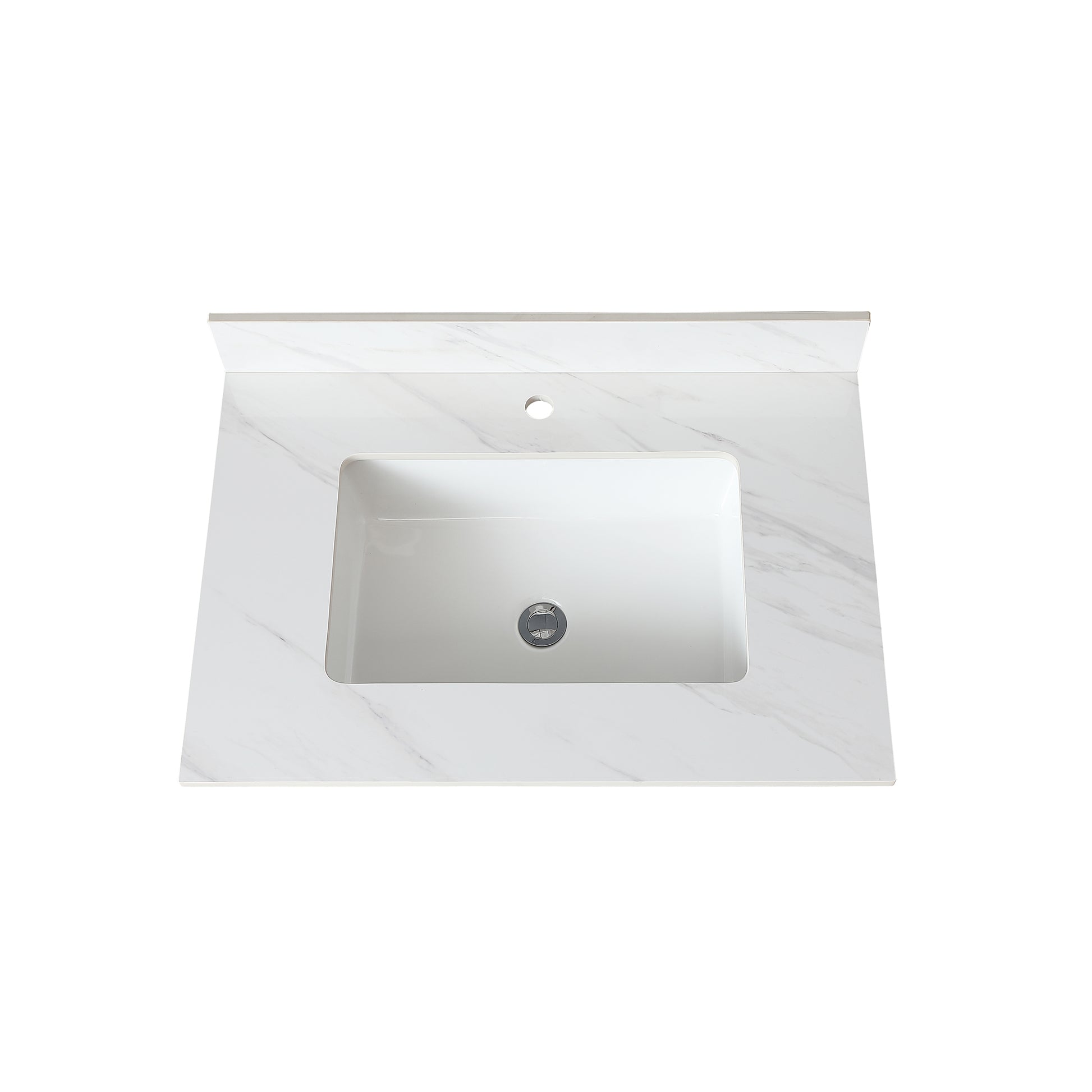 31 Inch Marble Vanity Top, White Vanity Top With Pre Drilled Faucet Holes, Bathroom Vanity Top With Undermount Rectangular Middle Sink And 4" Height Backsplash, Bianco Carrara Venato White Bathroom Sintered Stone