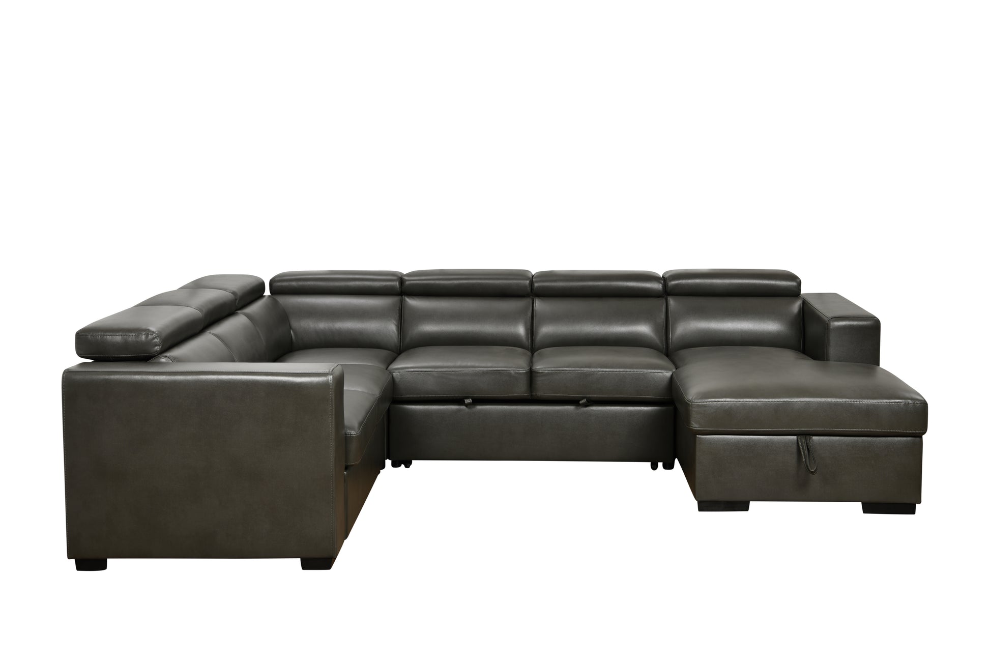 123" Modern U Shaped 7 Seat Sectional Sofa Couch With Adjustable Headrest, Sofa Bed With Storage Chaise Pull Out Couch Bed For Living Room ,Gray Light Brown Wood Primary Living Space Heavy Duty Eucalyptus 7 Seat Gray Faux Leather Soft Cushion Back Modern