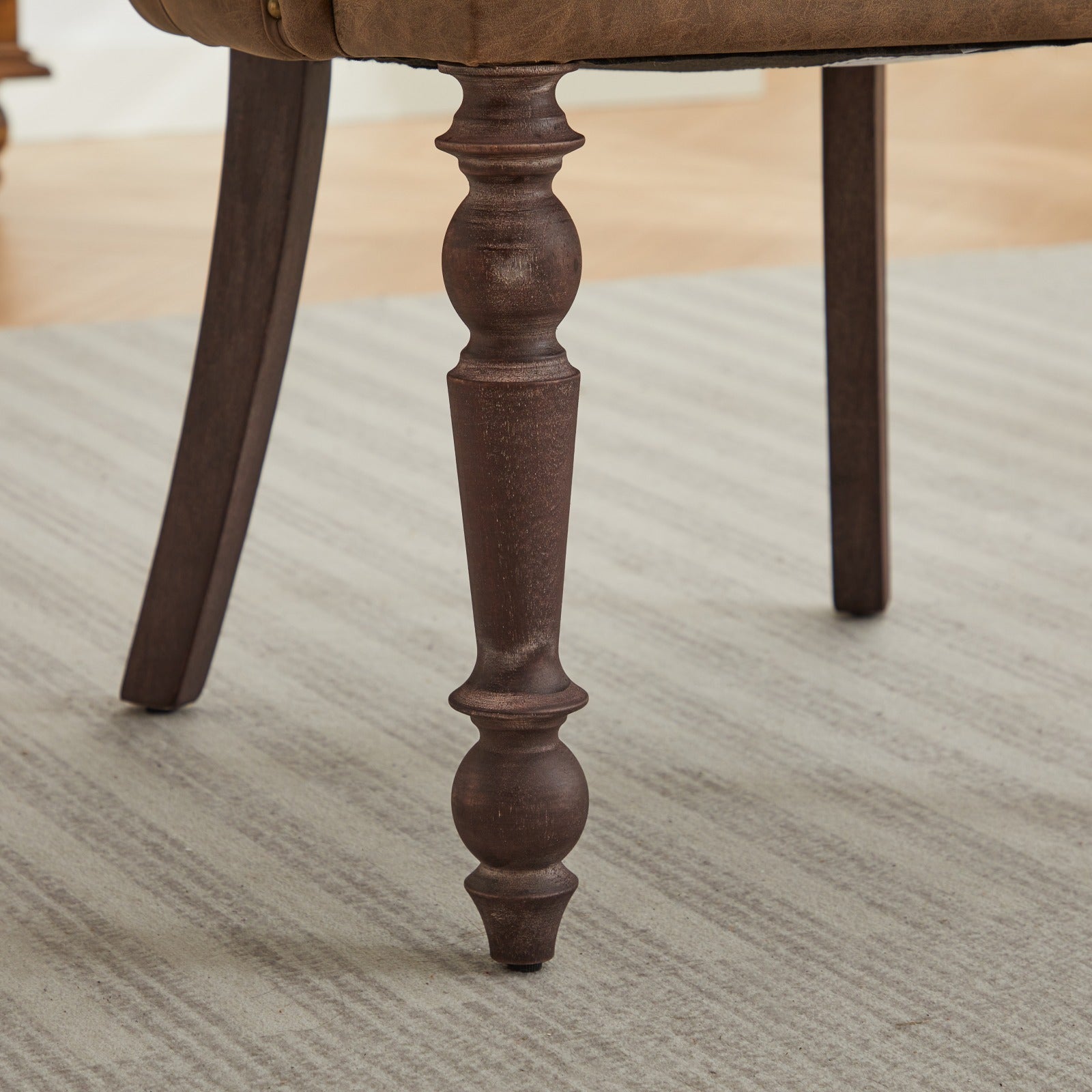 Hand Pulled Buckle Decoration Pu Dining Chair,Accent Leisure Chair, Mid Century Modern Arm Chair With Solid Wood Armrests And Legs, 1 Seat Cushioned Sofa For Living Room Bedroom,Brown Color,Sw1865Br Brown American Design Rubberwood Foam Pu