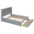 Full Size Platform Bed With Storage Headboard And 2 Drawers, Gray Box Spring Not Required Full Gray Wood Bedroom Bed Frame Solid Wood Mdf