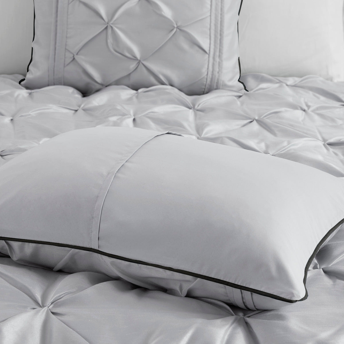 7 Piece Tufted Comforter Set Grey Full Full Grey Polyester
