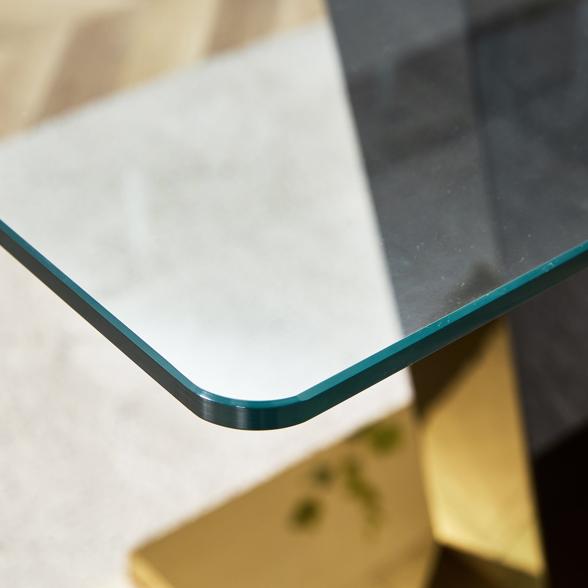 Table And Chair Set,Large Modern Minimalist Rectangular Glass Dining Table For 4 8 With 0.4" Tempered Glass Tabletop And Mdf Slab V Shaped Bracket, Pu And Gold Legs Of The Chair. Black Grey Seats 4 Tempered Glass