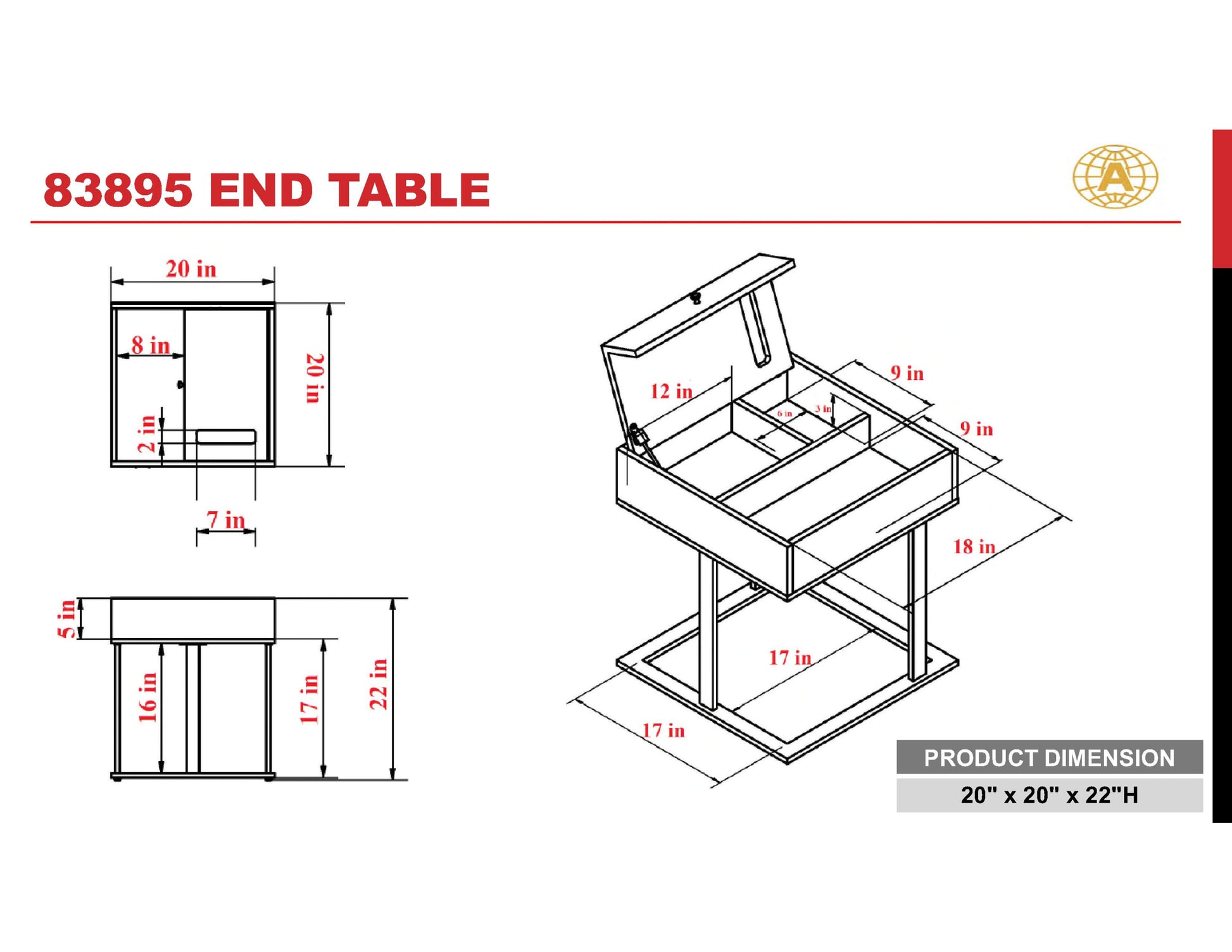 Walnut And Sandy Black Accent Table With Storage Walnut Primary Living Space Square Wood Metal