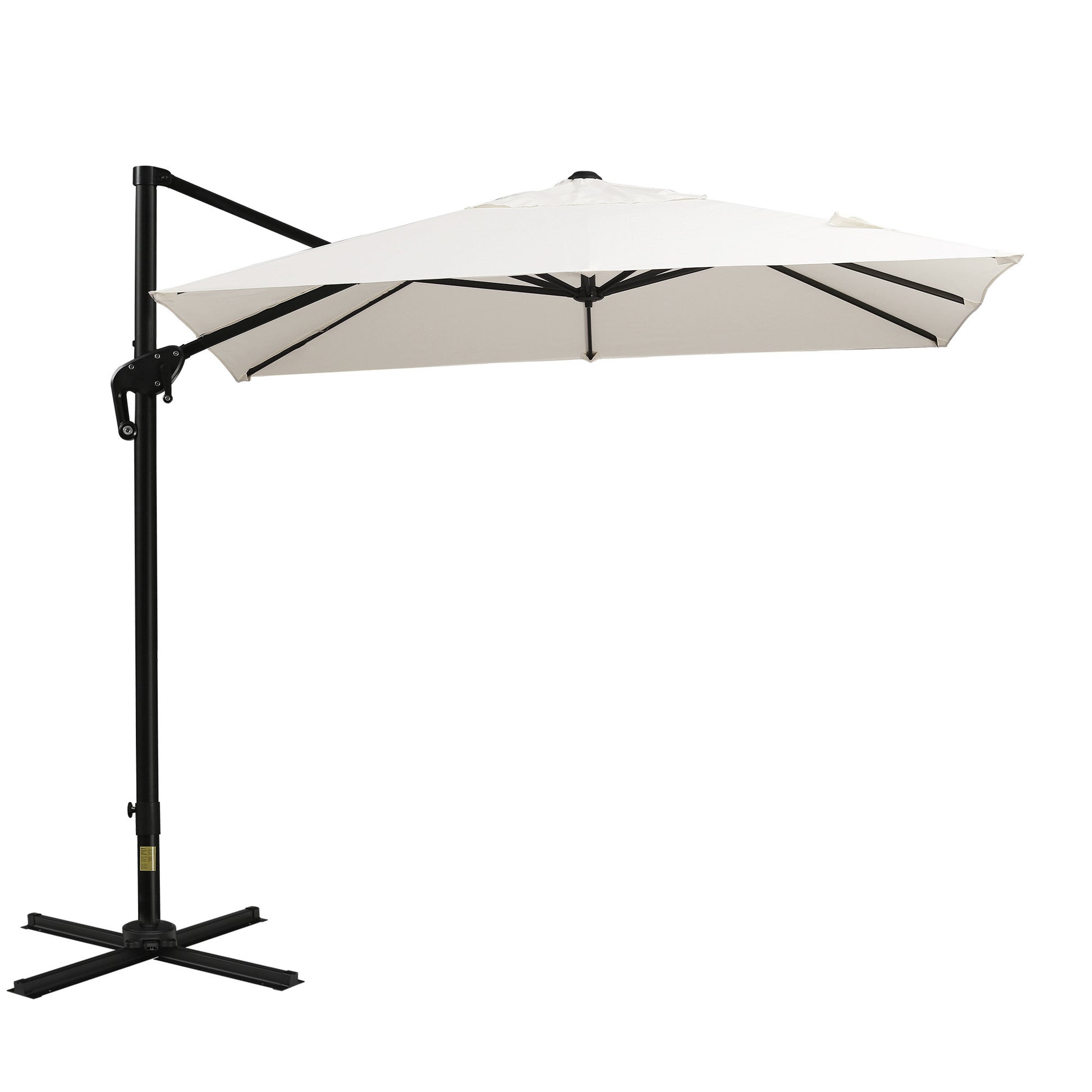 Outsunny 8Ft Cantilever Patio Umbrella, Square Outdoor Offset Umbrella With 360 Rotation, Aluminum Hanging Umbrella With 3 Position Tilt, Crank & Cross Base For Garden, Cream White Off White Steel