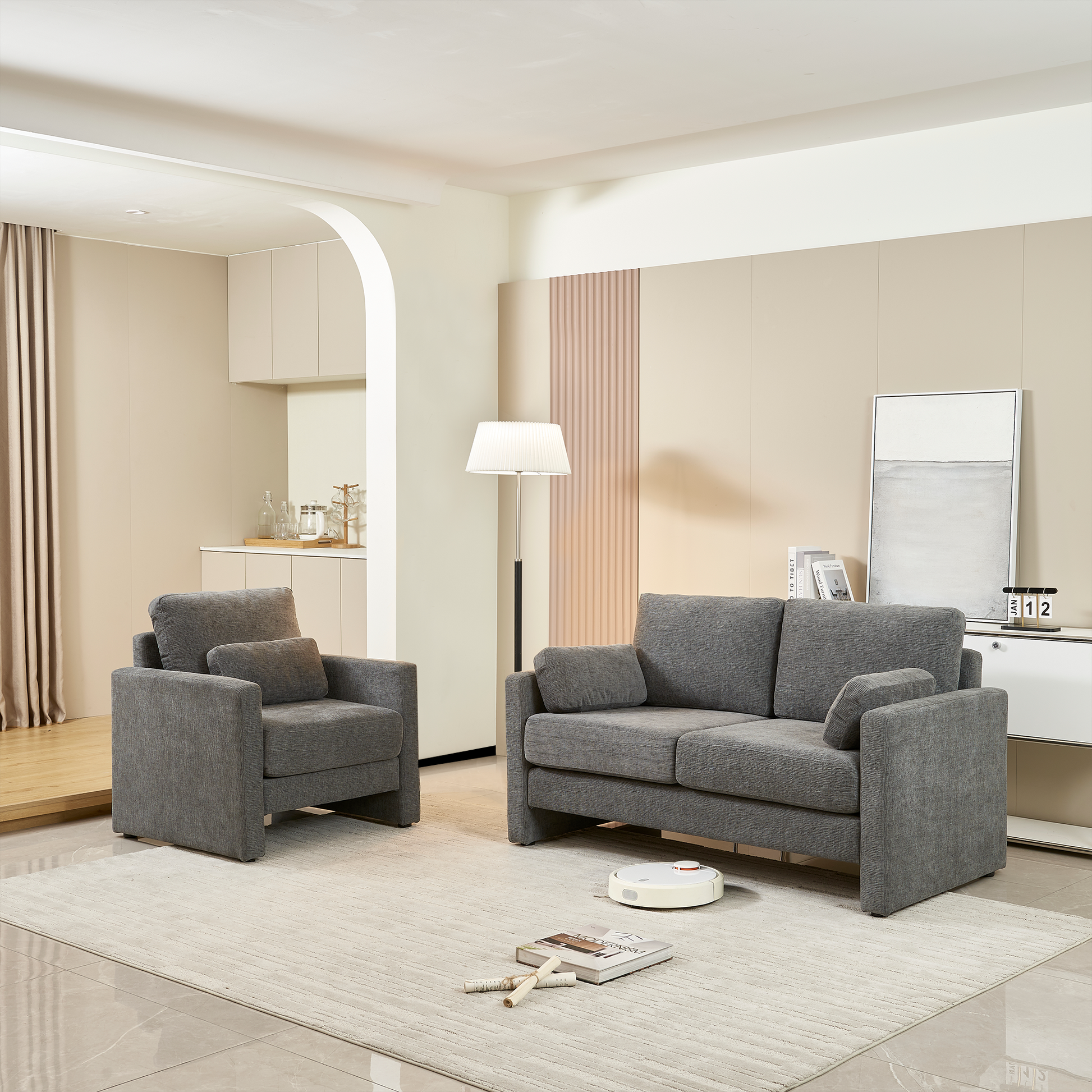 58.66" Small Modern Loveseat Sofa, Mid Century Chenille Fabric 2 Seat Couch Beautiful Seat With Back Cushions, Accent Sofa Couch For Living Room, Bedroom And Small Space Gray Wood Foam Chenille 2 Seat