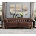 Newport Leather Sofa Caramel Genuine Leather Wood Primary Living Space Medium Firm Tufted Back Mid Century Modern Eucalyptus Rolled Arms Down Filling Genuine Leather 3 Seat