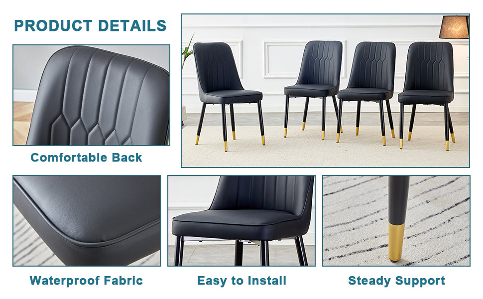 Table And Chair Set.This Modern Dining Table With Mdf Marbled Design Gives You A Luxurious And Elegant Feel.Paired With Multiple Chairs With Pu Artificial Leather Backrest Cushions And Black Legs. Black Seats 4 Mdf