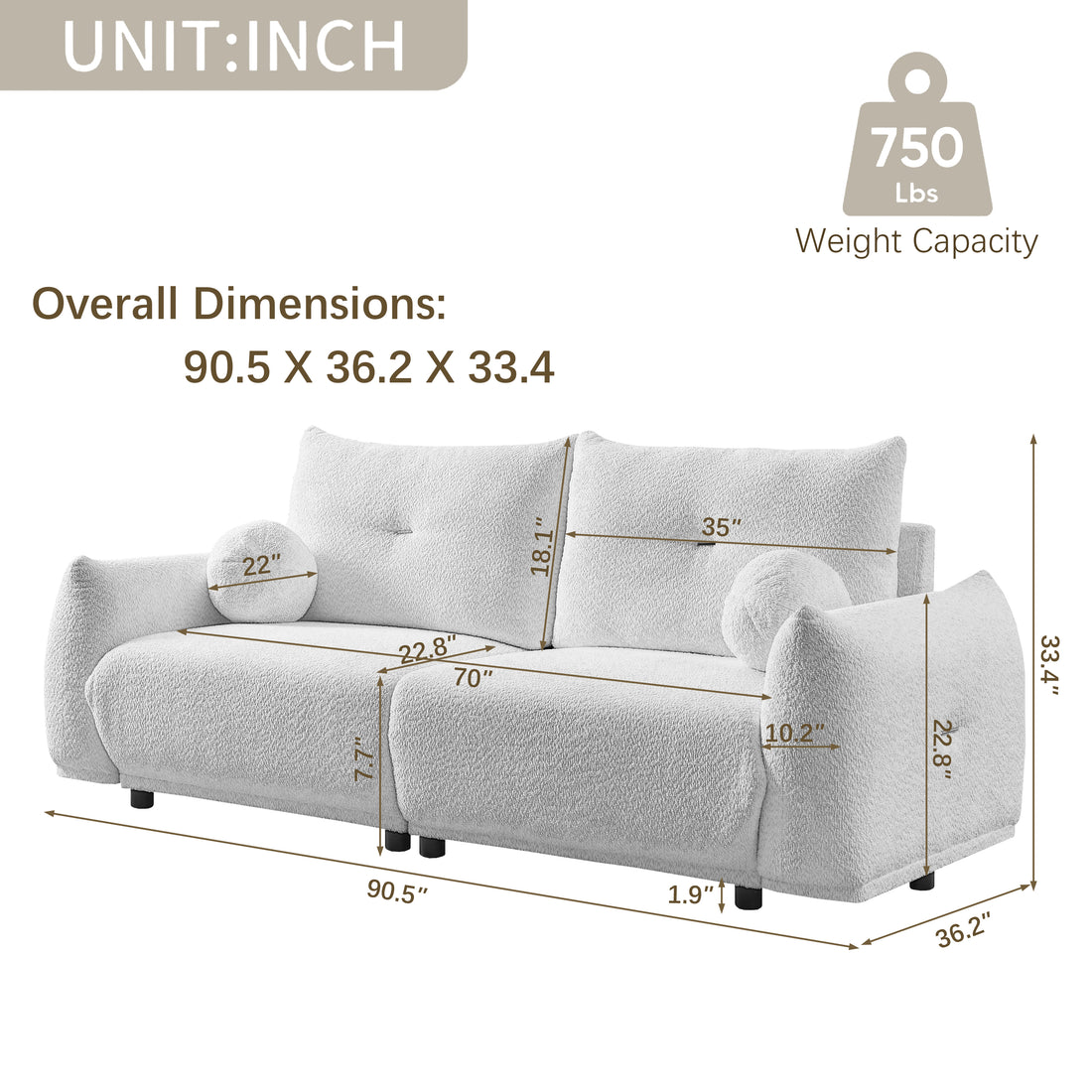Lamb'S Wool 2 Seater Cushion Sofa 90'' Comfortable Sofa For Living Room Bedroom And Other Casual Spaces Lamb'S Wool Sofa With 2 Cushions And 2 Ball Pillows. Beige Two Sets Beige Foam Fabric 4 Seat