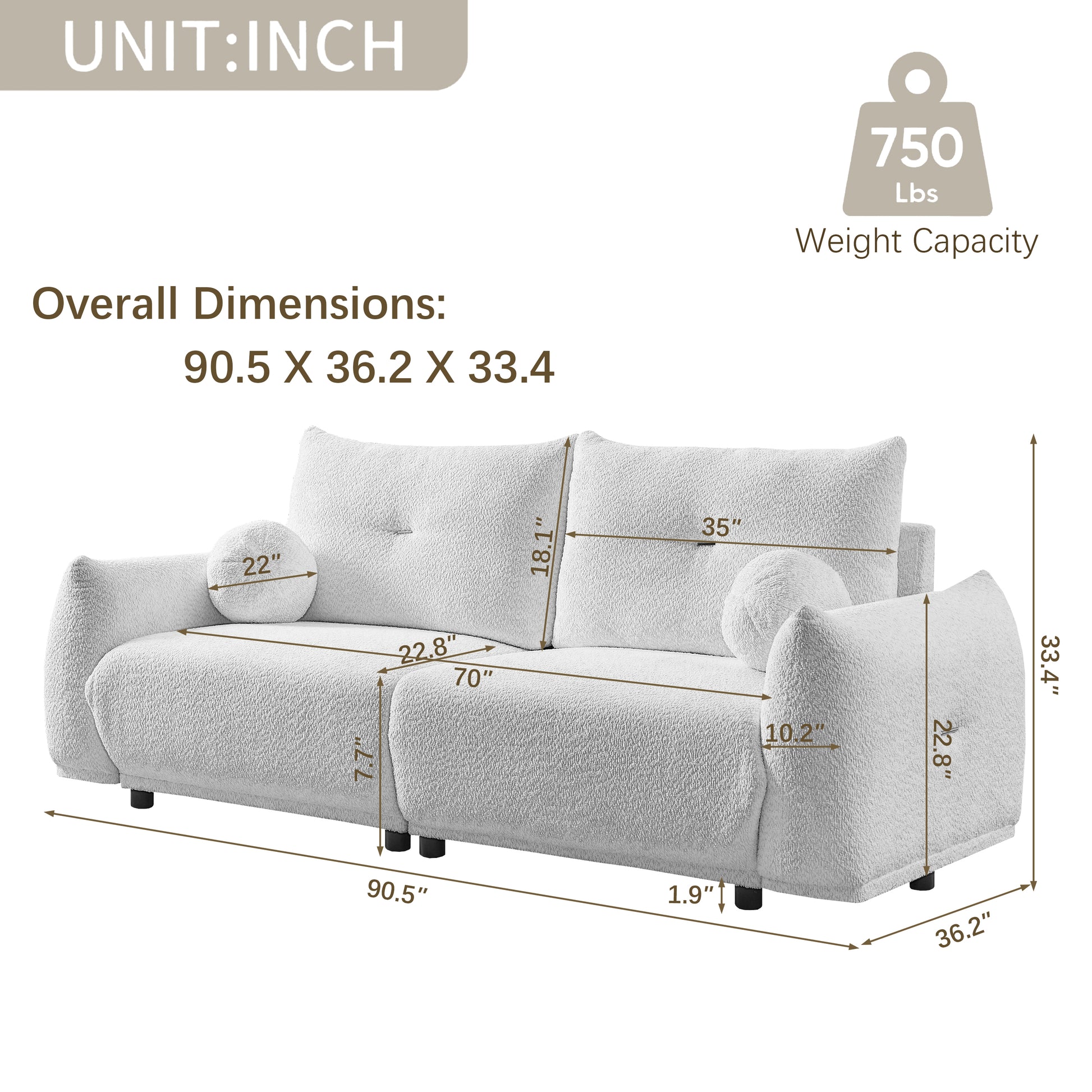 Lamb'S Wool 2 Seater Cushion Sofa 90'' Comfortable Sofa For Living Room Bedroom And Other Casual Spaces Lamb'S Wool Sofa With 2 Cushions And 2 Ball Pillows. Beige Two Sets Beige Foam Fabric 4 Seat
