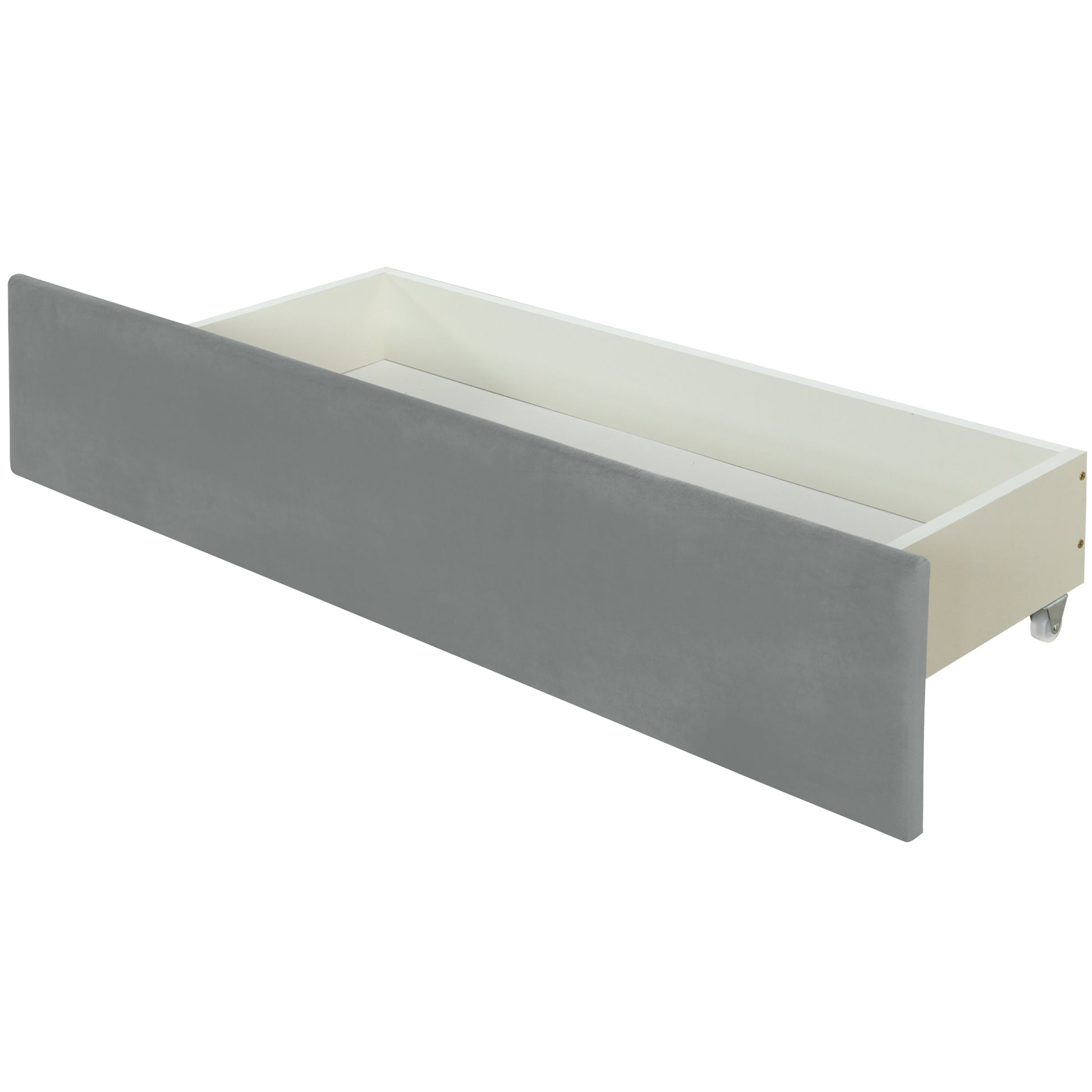 Queen Size Upholstered Platform Bed With 2 Drawers And 1 Trundle, Classic Metal Strip Headboard Design, Grey Queen Gray Mdf Lvl