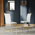 A Set Of 4 Artificial Leather Dining Chairs, Featuring An Arched Chair Design And Paired With Stainless Steel Legs. Gold White Pu Leather