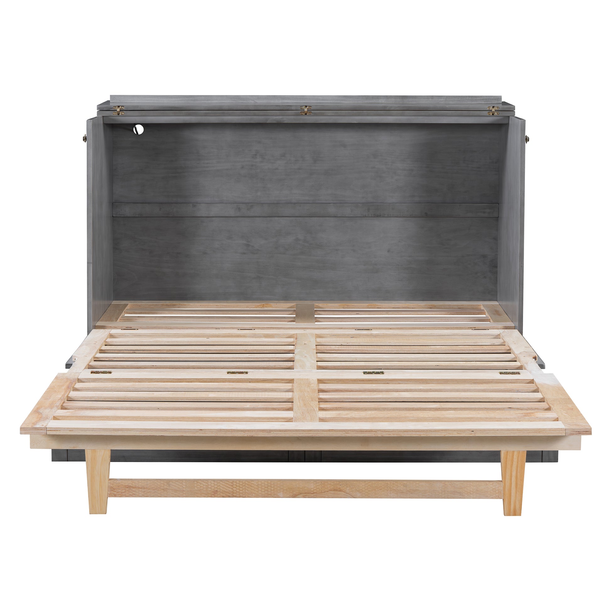 Queen Murphy Bed With Large Drawers,Gray Queen Gray Plywood