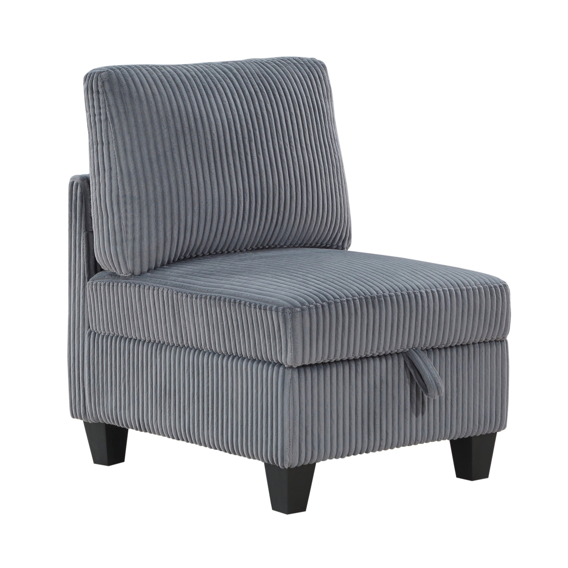 Modern Living Room Furniture Dark Gray Armless Chair With Storage Corduroy Fabric Upholstery 1Pc Modular Armless Chair Dark Gray Primary Living Space Contemporary,Modern Solid Wood