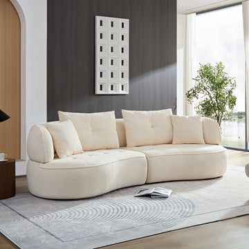 Wks7W White, 4 Seat Modular Sofa, Durable Fabric, Solid Wood Frame, High Density Sponge Cushion, 4 Pillows White Fabric 4 Seat