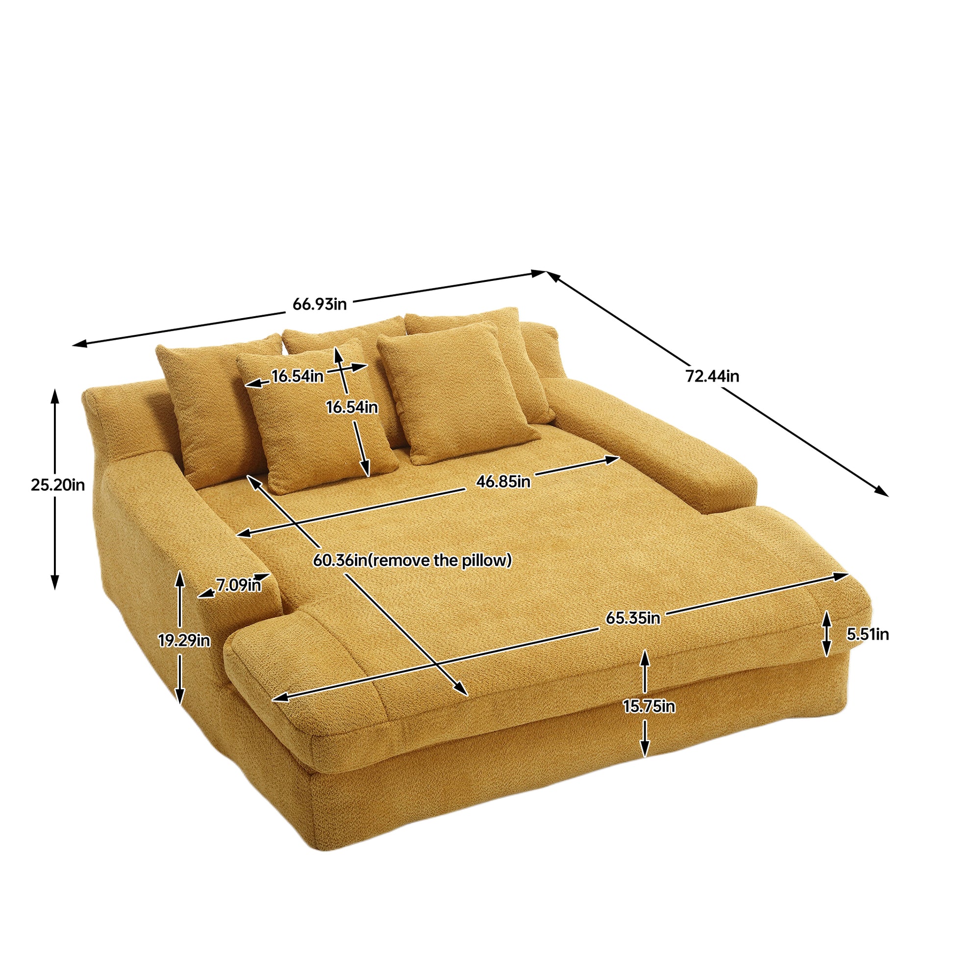Coolmore Chenille 2 Seater Lazy Sofa With 5 Back Pillows,Comfy Sofa Deep Seat Couch For Living Room,Club Mustard Yellow Mustard Yellow Primary Living Space Modern Foam Chenille 2 Seat