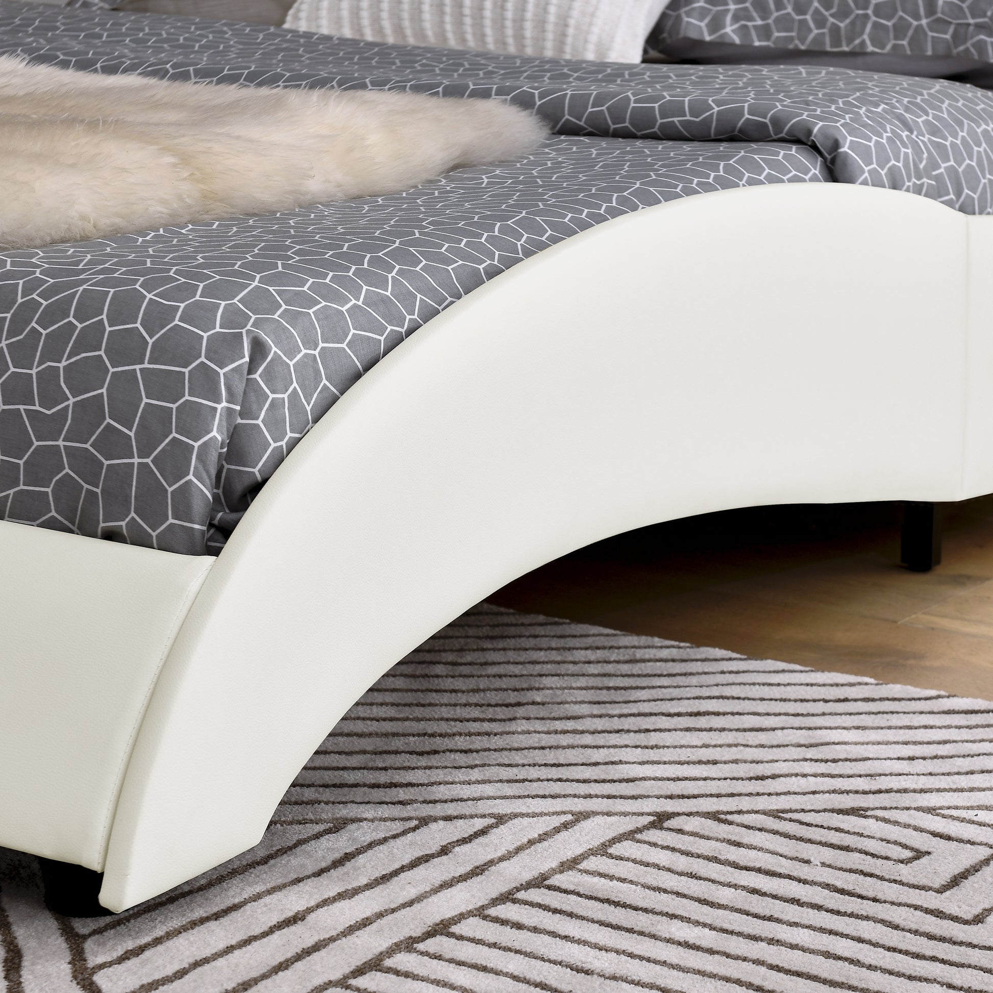 Queen Bed Frame Modern Faux Leather Upholstered Platform Bed Frame With And Headboard Wave Like Curve Low Profile Bed Frame,Wood Slats Support,Easy Assembly,White Queen White Pu