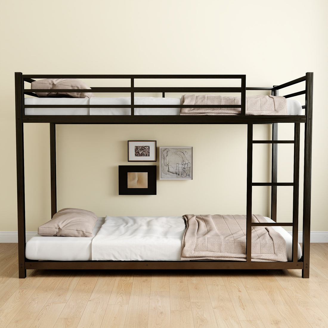 Metal Twin Over Full Bunk Bed Heavy Duty Sturdy Metal Noise Reduced Safety Guardrail No Box Spring Needed,Black Twin Black Metal Metal