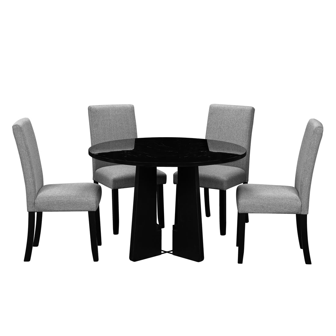 5 Piece Round Dining Table Set, 43 Inch Modern Dining Table And 4 Upholstered Chairs For Dining Room, Kitchen Room, Living Room, Easy Assembly Upholstered Chair Grey Black Dining Room American Design,Farmhouse,Mid Century Modern,Modern Round Round Fabric