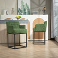 Coolmore Counter Height Bar Stools Set Of 2, Modern Barrel Bar Stool With Backrest And Arms, Black Metal Frames, Upholstered Bar Stools For Kitchen Island, Pub, Club Green Foam Chenille