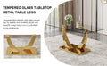 Table And Chair Set.Modern Rectangular Dining Table With Transparent Tempered Glass Tabletop And Gold Plated Metal Legs.Paried With 6 Comfortable Chairs With Pu Seats And Golden Metal Legs. Grey Gold,Transparent Seats 6 Glass Metal