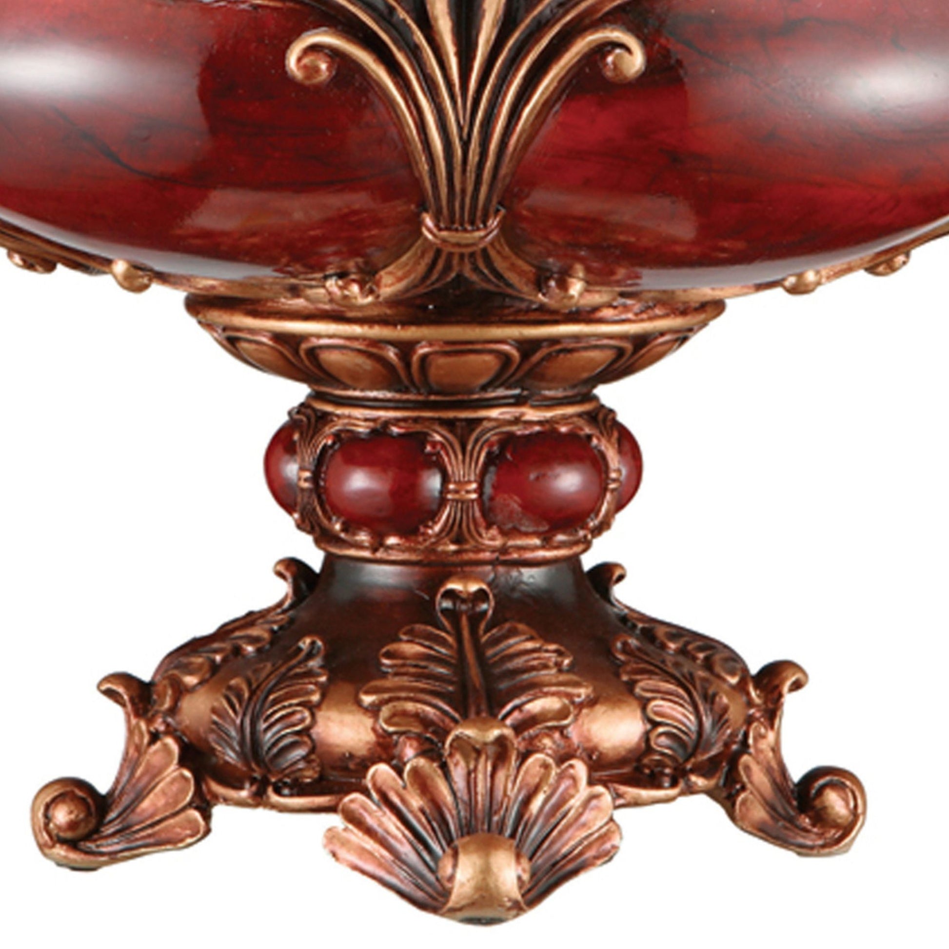 10" Tall Polyresin Decorative Fruit Bowl, Victorian Style Red Polyresin