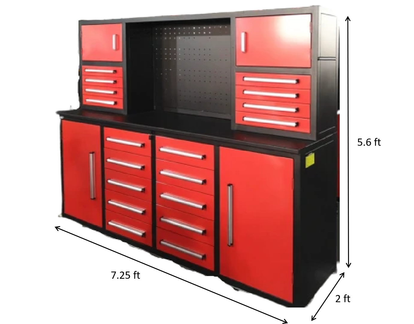 7' Garage Storage Cabinet With Workbench 18 Drawers & 4 Cabinets & Pegboard Red Steel