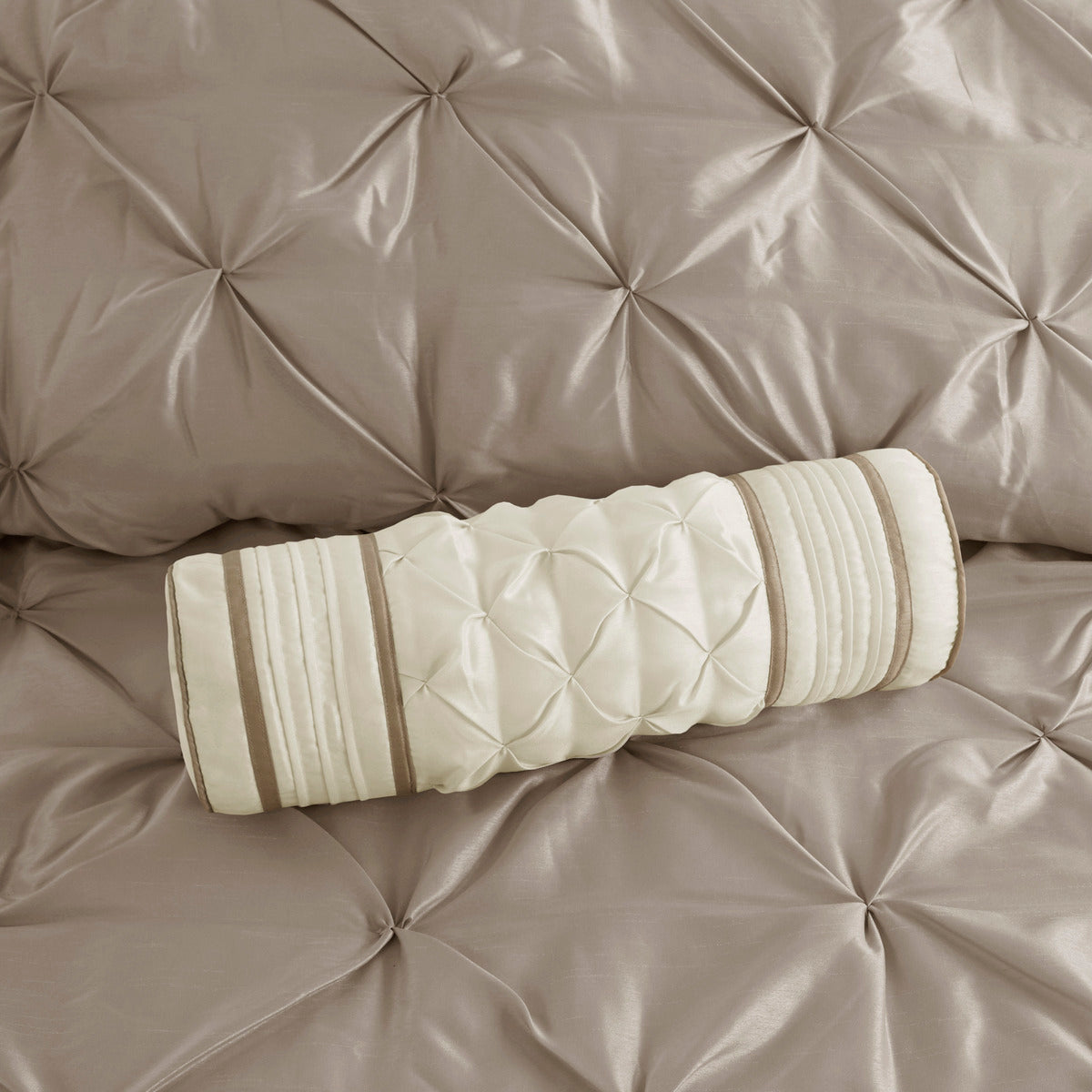 7 Piece Tufted Comforter Set Taupe Cal King California King Taupe Polyester