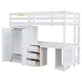 Twin Size Loft Bed With Wardrobe, Desk And Storage Drawers, White Twin White Pine