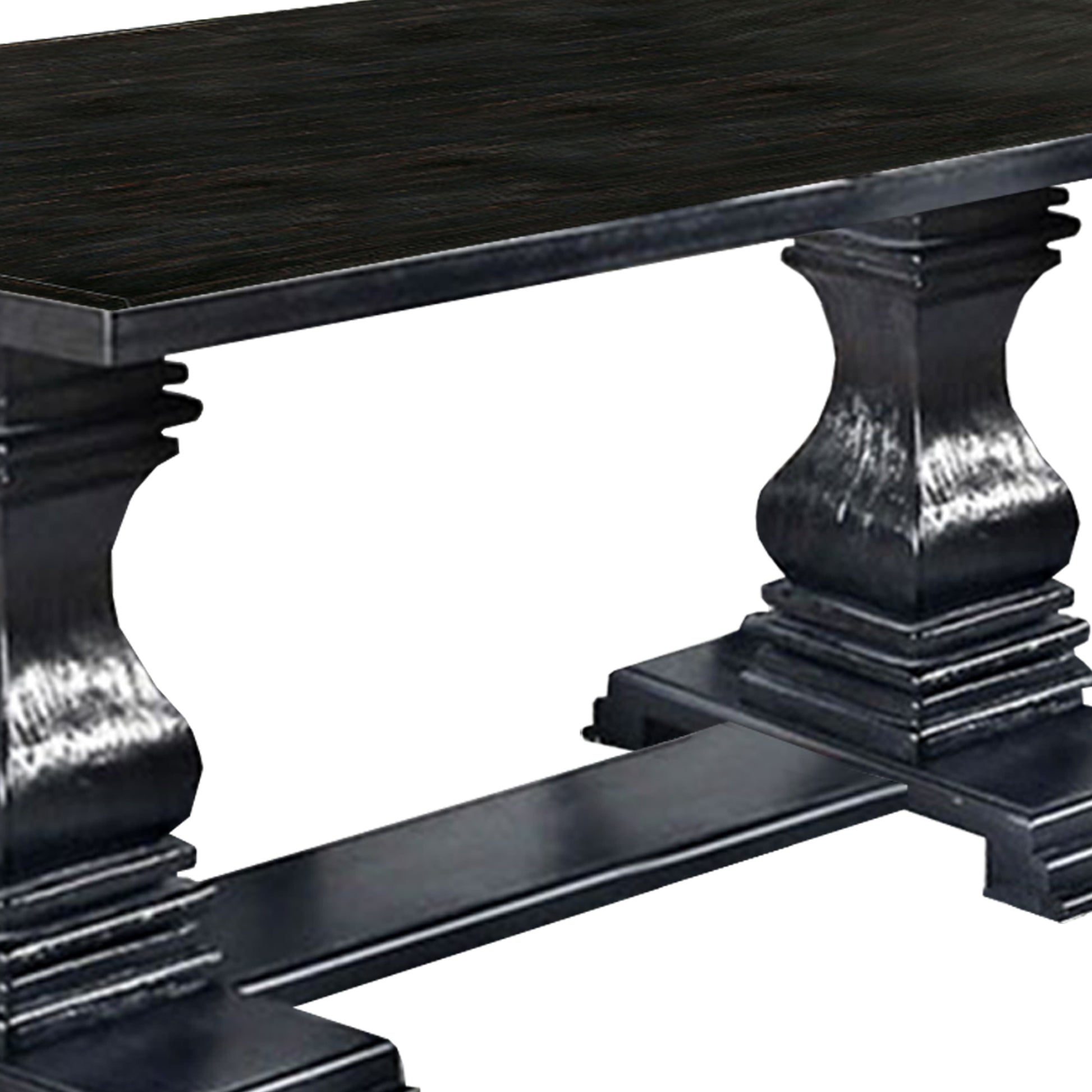 Transitional Style Dining Table With Trestle Base, Antique Black Black Solid Wood