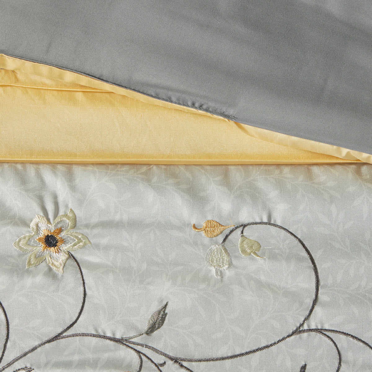 Embroidered 7 Piece Comforter Set Yellow King King Yellow Polyester