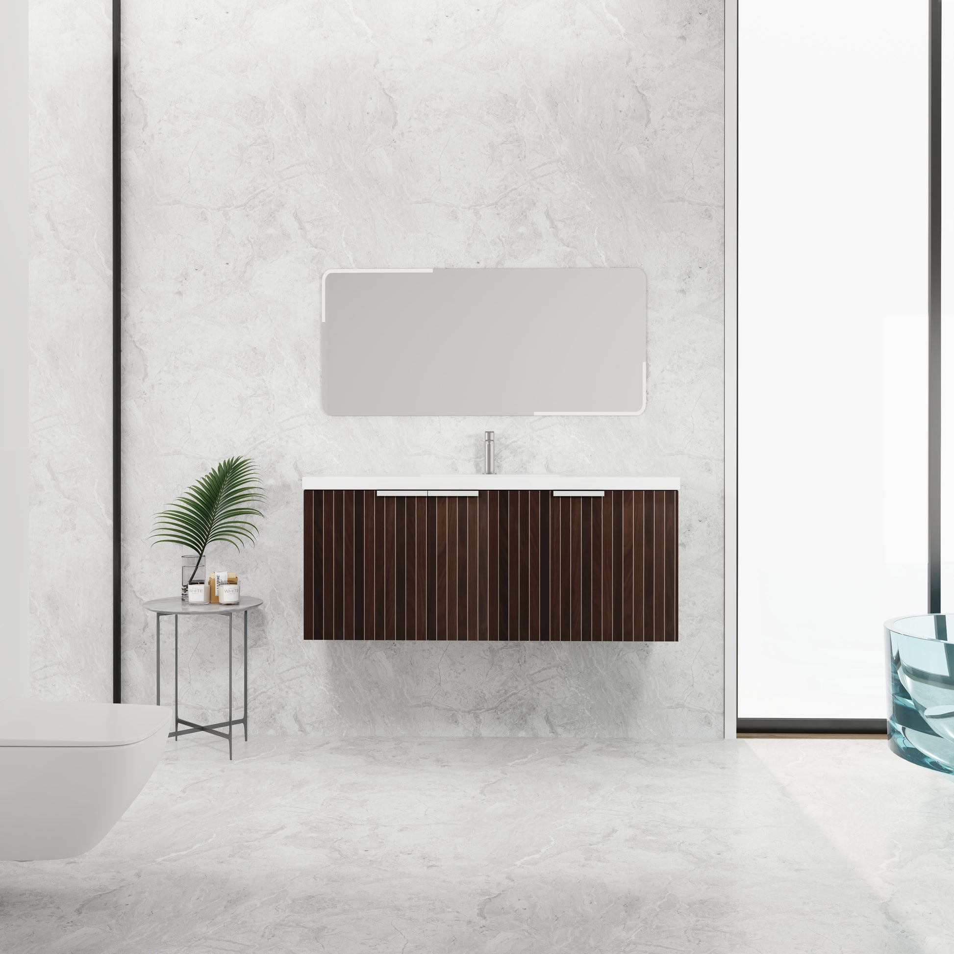 48 Inch Bathroom Cabinet With Resin Sink,Soft Close Doors,Float Mounting Design Silver Brown Stripe Bathroom Modern Plywood Plywood