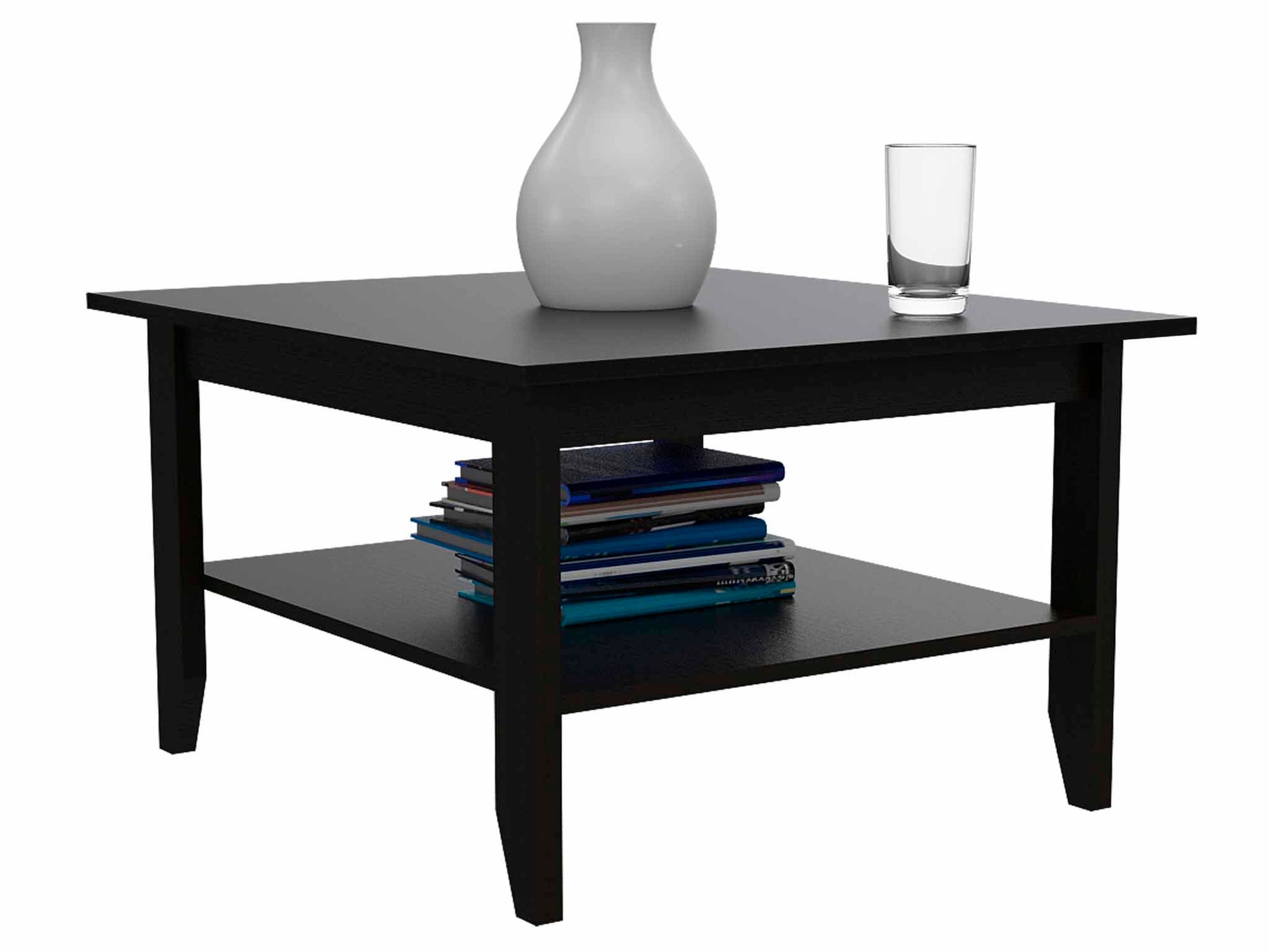 Coffee Table, Four Legs, One Shelf, Black Black Particle Board Particle Board