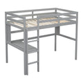 Twin Size Loft Bed With Desk And Shelves, Safety Guardrail And Ladder,Grey Twin Grey Pine