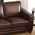 Alice Leather Sofa Caramel Genuine Leather Wood Primary Living Space Medium Firm Cushion Back Mid Century Modern Eucalyptus Square Arms Down Filling Genuine Leather 3 Seat